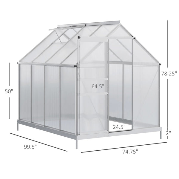 English Elm 6.2'x8.3'x6.6' Walk-in Aluminum Polycarbonate Greenhouse with Vent and Rain Gutters T3971S00041