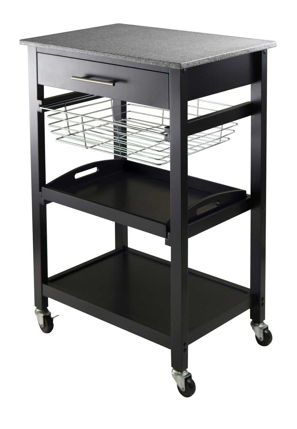 Winsome Wood Julia Utility Kitchen Cart - Modern Granite Top, Black Finish, Multi-functional & Space-saving Design Black Composite Wood ,Granite 20322-winsome-wood