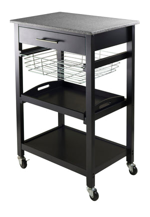 Winsome Wood Julia Utility Kitchen Cart - Modern Granite Top, Black Finish, Multi-functional & Space-saving Design Black Composite Wood ,Granite 20322-winsome-wood