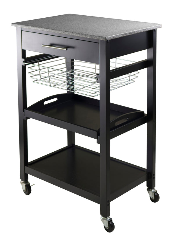 Winsome Wood Julia Utility Kitchen Cart - Modern Granite Top, Black Finish, Multi-functional & Space-saving Design Black Composite Wood ,Granite 20322-winsome-wood