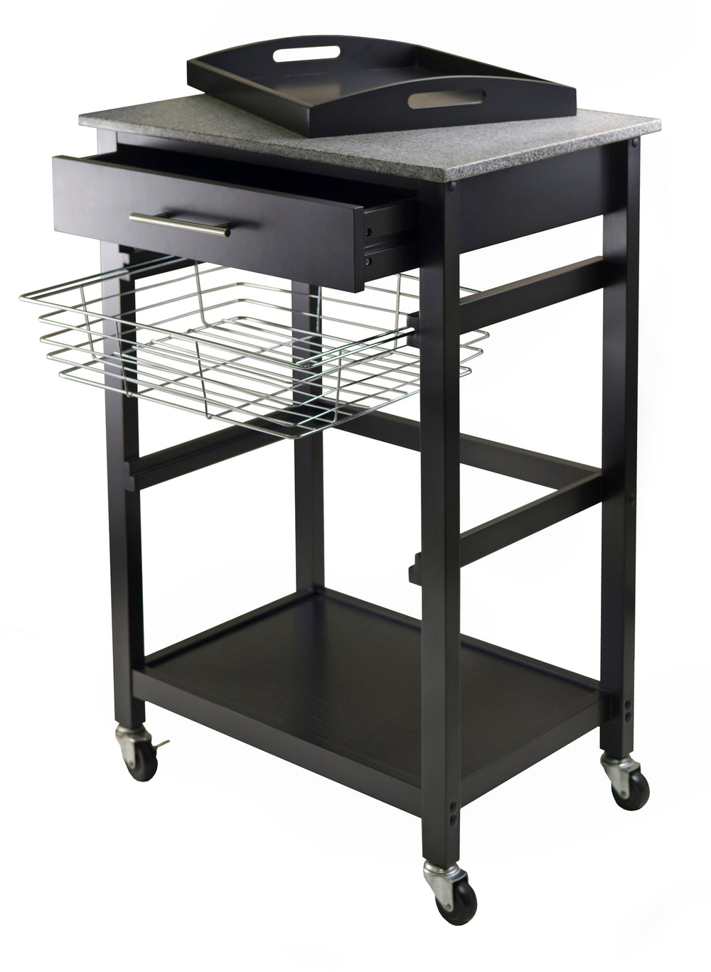 Winsome Wood Julia Utility Kitchen Cart - Modern Granite Top, Black Finish, Multi-functional & Space-saving Design Black Composite Wood ,Granite 20322-winsome-wood