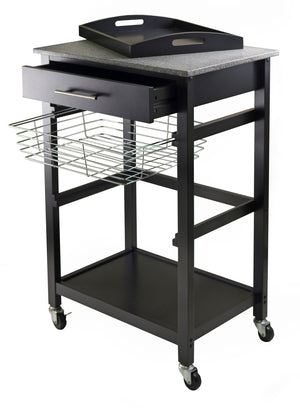 Winsome Wood Julia Utility Kitchen Cart - Modern Granite Top, Black Finish, Multi-functional & Space-saving Design Black Composite Wood ,Granite 20322-winsome-wood