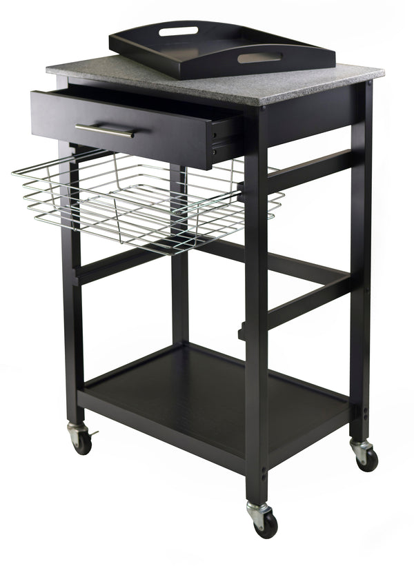 Winsome Wood Julia Utility Kitchen Cart - Modern Granite Top, Black Finish, Multi-functional & Space-saving Design Black Composite Wood ,Granite 20322-winsome-wood