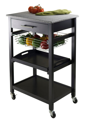 Winsome Wood Julia Utility Kitchen Cart - Modern Granite Top, Black Finish, Multi-functional & Space-saving Design Black Composite Wood ,Granite 20322-winsome-wood