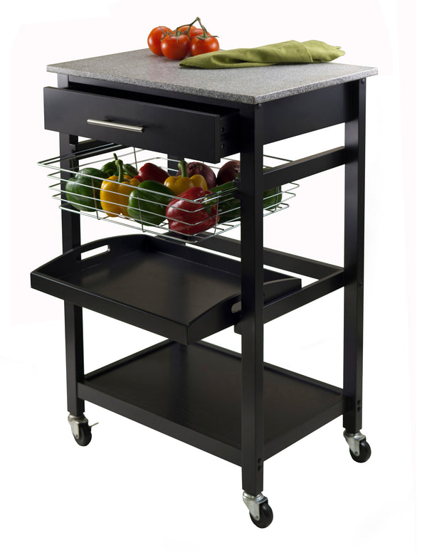Winsome Wood Julia Utility Kitchen Cart - Modern Granite Top, Black Finish, Multi-functional & Space-saving Design Black Composite Wood ,Granite 20322-winsome-wood