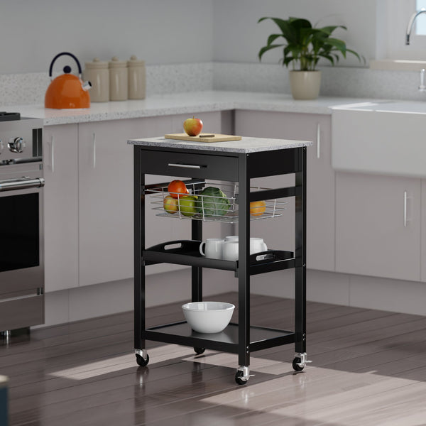 Winsome Wood Julia Utility Kitchen Cart - Modern Granite Top, Black Finish, Multi-functional & Space-saving Design Black Composite Wood ,Granite 20322-winsome-wood