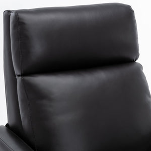English Elm Richland Mid-Century Top Grain Leather Push Back Recliner with Exposed Wood Frame and Coil Seating Black B050P366074