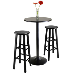 Winsome Wood Obsidian 3-piece Black Pub Table Set With Stylish Round Table And Comfortable Bar Stools For Any Space Black Composite ,Metal 20331-winsome-wood