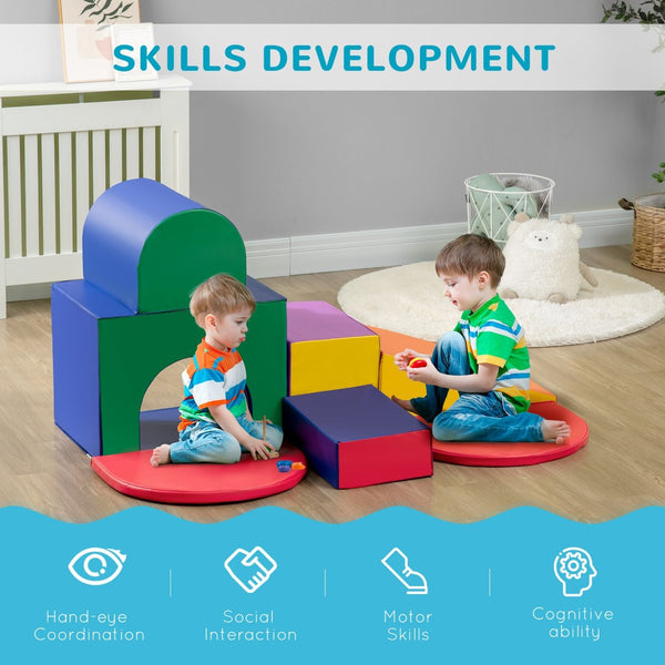 English Elm Qaba 7 Piece Foam Toddler Climbing Playset with Tunnel Ramp and Steps for Indoor Fun W2225P217353