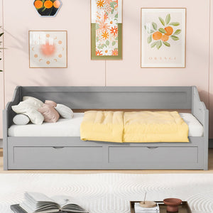 English Elm Wooden Twin Daybed with Pull Out Trundle and Dual Storage Drawers for Guest Rooms Gray LP000519AAE-1