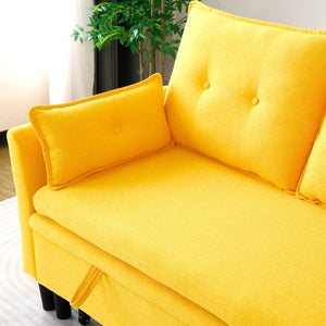 English Elm L-Shaped Reversible Chaise Sectional Sofa with Storage and Fold-Out Bed Cotton-Linen Modern Design Yellow W3371S00027