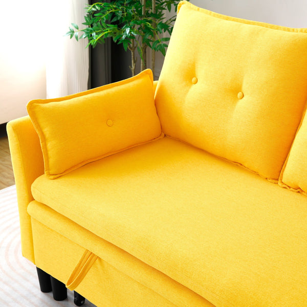 English Elm L-Shaped Reversible Chaise Sectional Sofa with Storage and Fold-Out Bed Cotton-Linen Modern Design Yellow W3371S00027
