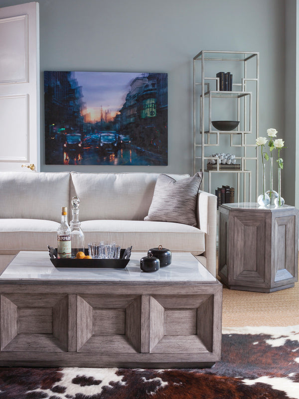 Lexington Artistica Home Dictum Stunning Rectangular Cocktail Table With Solid Italian Travertine And Elegant Mahogany Base Gray Wood 2034-945