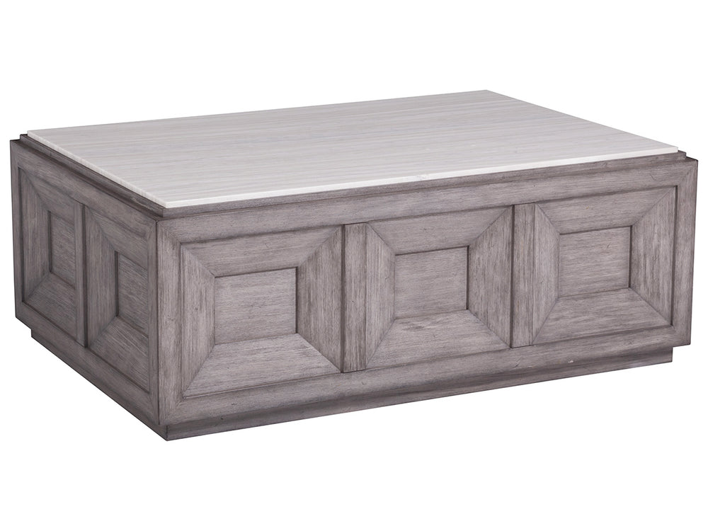 Lexington Artistica Home Dictum Stunning Rectangular Cocktail Table With Solid Italian Travertine And Elegant Mahogany Base Gray Wood 2034-945