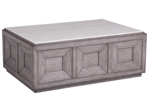 Lexington Artistica Home Dictum Stunning Rectangular Cocktail Table With Solid Italian Travertine And Elegant Mahogany Base Gray Wood 2034-945