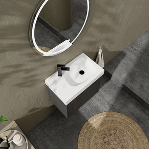 English Elm 24 Inch Bathroom Vanity Floating Ceramic Basin Sink Combo with Double-Door Wall-Mounted Storage Cabinet Durable Engineered Wood Modern Design Black W1972P190342