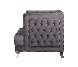 English Elm Hegio Gray Velvet Accent Chair with Pillow, Chesterfield Tufted Back, Nailhead Trim & Caster Legs B2726P284222
