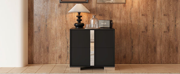 English Elm Elegant Nightstand with Metal Feet and Two Spacious Drawers for Stylish Bedroom and Living Rooms Black 28.75 L x 17.75 W x 7.75 H N733P307938B