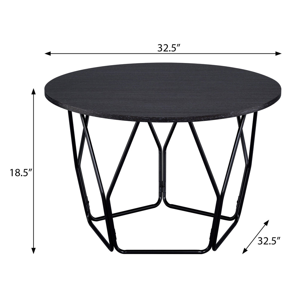 English Elm Espresso Drum Coffee Table with Open Metal Base and Round Top, 32.5" Stylish Accent Table B062P186446