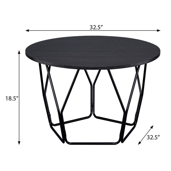 English Elm Espresso Drum Coffee Table with Open Metal Base and Round Top, 32.5" Stylish Accent Table B062P186446