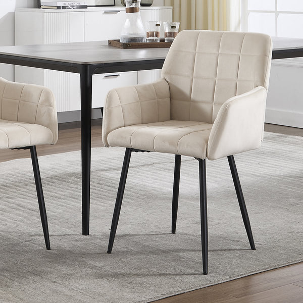 English Elm Dining Velvet Upholstered Chairs Set of 2 with Armrests, Sturdy Metal Legs, Anti-Slip Protectors, Stylish Comfort for Dining Room Cream W3112P254925