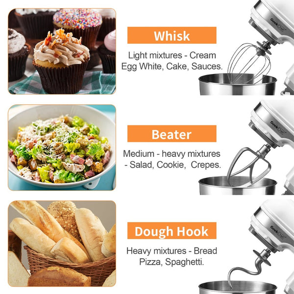 English Elm Geek Chef Tilt-head Stand Mixer Copper Motor Planetary Action 4.8qt Stainless Bowl White W1002P416197