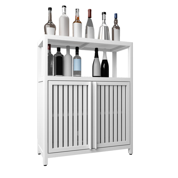 English Elm White Bamboo Storage Cabinet with Shelves — Large Capacity Freestanding Bathroom & Living Room Organizer, Durable Eco-Friendly Design W2207P242509