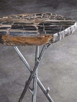 Lexington Artistica Home Shane Spot Table - Hand-forged Iron Base With Unique Petrified Wood Top For Elegant Home Décor Natural Iron Wood 2035-951