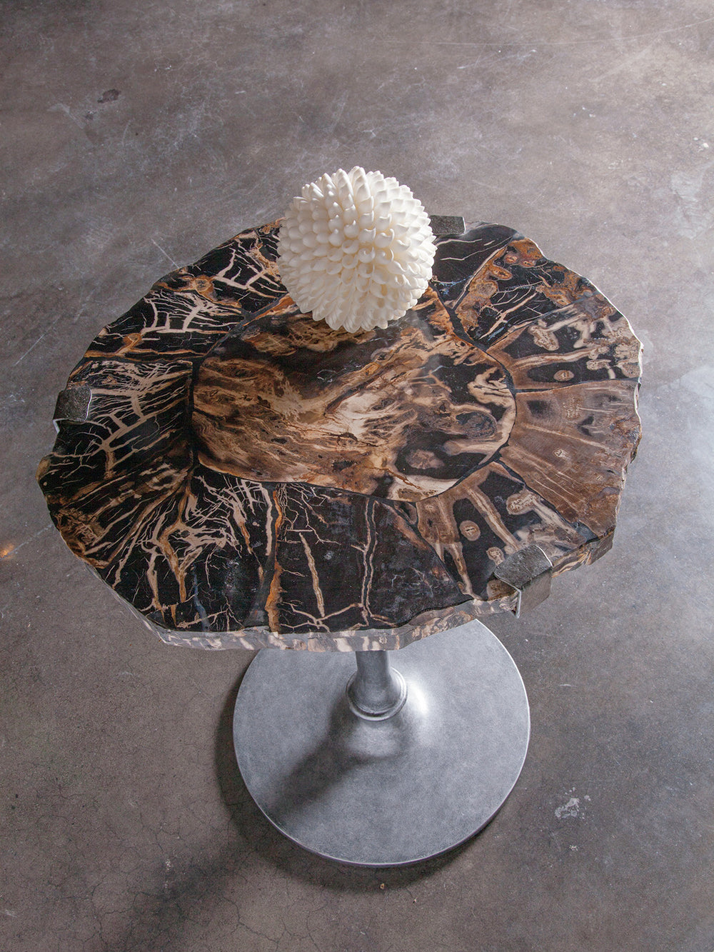 Lexington Artistica Home Kane Spot Table - Hand-forged Iron Base With Unique Petrified Wood Top For Elegant Home Décor Natural Iron Wood 2035-954