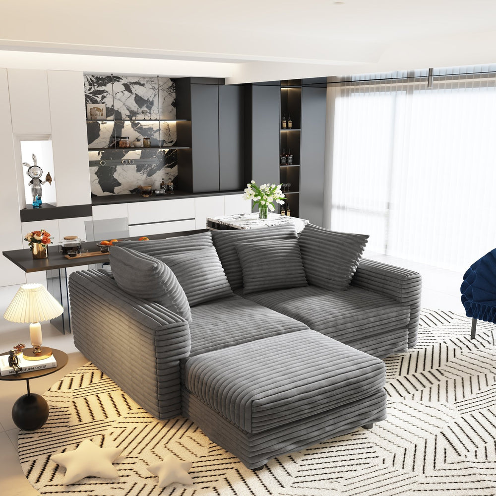 English Elm 102.4" Plush Corduroy 4-Seat Sofa - Modern Cloud Couch With Movable Ottoman & Soft Pillows For Comfort W1885S00106