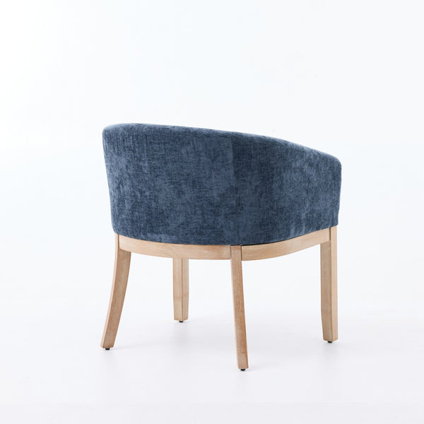 English Elm Mid Century Barrel Accent Chair Chenille Upholstery Rubberwood Legs Dining Room Blue W1143P449337