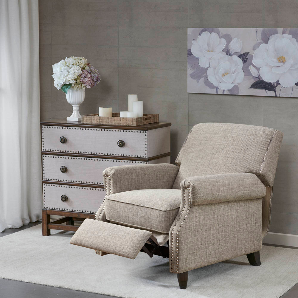 JLA Home Madison Park - Push Back Recliner — Sand Plush Upholstery, Solid Wood Frame, Silver Nailhead Trim, Smooth Recline Comfort MP103-0246