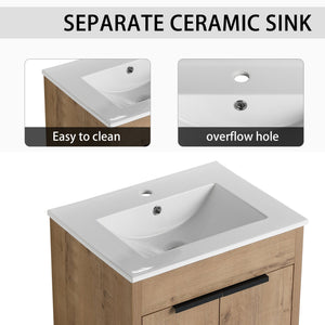 English Elm 60 Inch Freestanding Bathroom Vanity With Ceramic Sink, Soft-Close Doors & Ample Storage Solutions W999S00321
