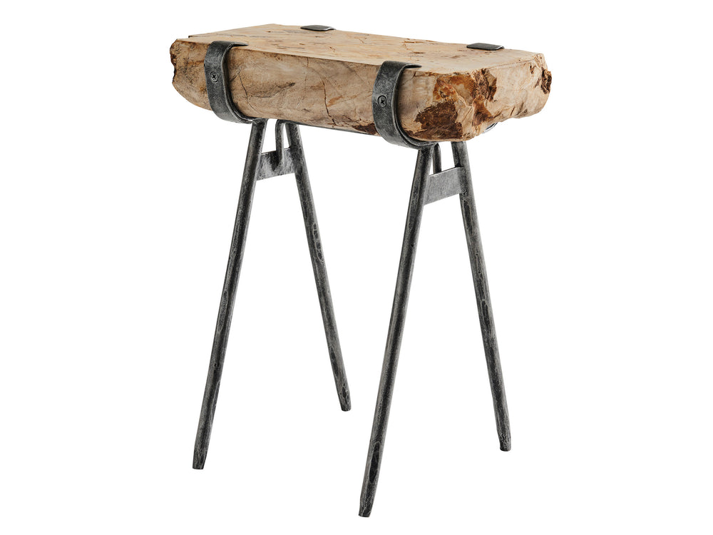 Lexington Artistica Home Wyatt Spot Table - Unique Hand-forged Iron Base With Stunning Petrified Wood Slice For Home Decor Natural Iron Wood 2035-955