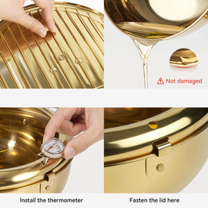 English Elm Stainless Steel Deep Frying Pot with Thermometer, Oil Drain Spout & Splash Lid for Tempura Cooking T3950P404654