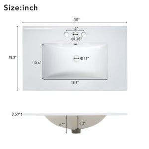 English Elm 67.57" Tall Matte Cabinet Vanity Combo with Glass Doors Soft-close Drawers Sink White N729P000033K