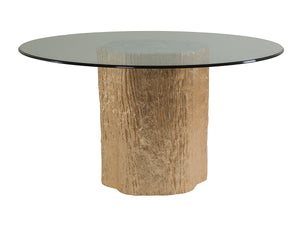 Lexington Artistica Home Trunk Round Dining Table With Stunning Glass Top And Unique Fossilized Clam Shell Inlay Design Gold Wood 2036-870-56c