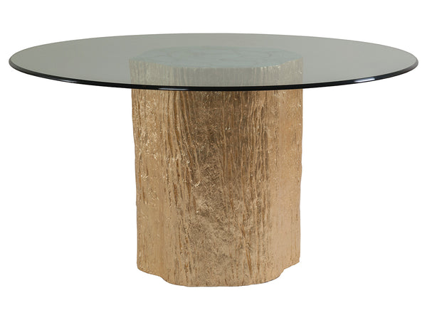 Lexington Artistica Home Trunk Round Dining Table With Stunning Glass Top And Unique Fossilized Clam Shell Inlay Design Gold Wood 2036-870-56c