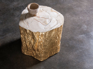 Lexington Artistica Home Trunk Segment Spot Table - Unique Natureform Design With Fossilized Shell Top For Stunning Interiors Gold Wood 2036-950