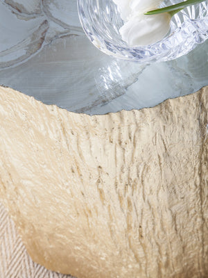 Lexington Artistica Home Trunk Accent Table - Unique Natureform Design With Fossilized Clam Shell Top For Stunning Decor Gold Wood 2036-951