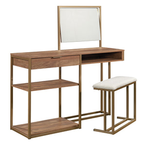 English Elm Vanity, Brown finish with Spacious Drawer & Open Shelves, Engineered Wood, Metal Frame Storage B356P367761