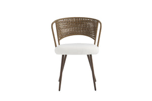 English Elm Wicker Rattan Wingback Dining Chairs Set of Two with Velvet Cushion and Metal Legs Beige,Dark Walnut W3590P453803