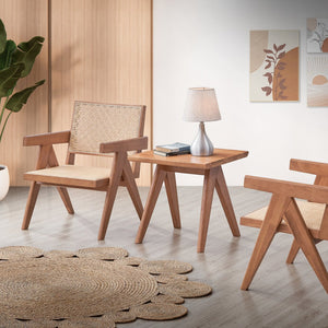 English Elm Natural Accent Table with Rustic Rubberwood Finish, Sturdy Legs, Versatile Rectangular Surface for Home Decor B062P209121