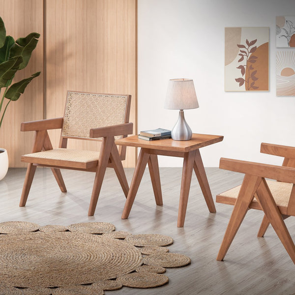 English Elm Natural Accent Table with Rustic Rubberwood Finish, Sturdy Legs, Versatile Rectangular Surface for Home Decor B062P209121