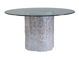 Lexington Artistica Home Trunk Round Dining Table With Stunning Glass Top And Unique Fossilized Clam Shell Inlay Design Silver Leaf Wood 2037-870-56c