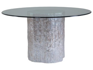 Lexington Artistica Home Trunk Round Dining Table With Stunning Glass Top And Unique Fossilized Clam Shell Inlay Design Silver Leaf Wood 2037-870-56c