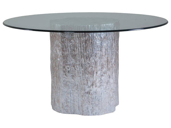 Lexington Artistica Home Trunk Round Dining Table With Stunning Glass Top And Unique Fossilized Clam Shell Inlay Design Silver Leaf Wood 2037-870-56c