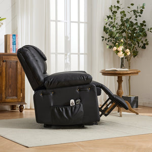 English Elm Black PU Remote-Controlled Heating Massage Recliner for Seniors with Assist Lift, Cup Tray, Remote Control W570P320457