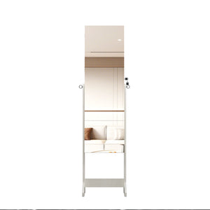 English Elm Jewelry Cabinet Armoire With Full-Length Mirror & Interior Lighting - Elegant Organizer With Lock W3406P340443