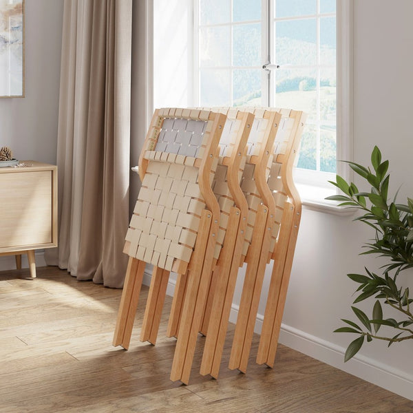 English Elm Wood Folding Dining Chairs with Rattan Woven Seat and Webbing Back Set of 2 Beige,Natural T3623P431378